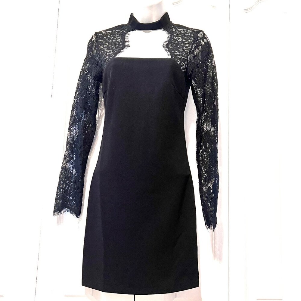 SHEIN Women's X Small Black Stretch Long Lacy Sleeves Mini Dress-Zip Up Back - Picture 2 of 15